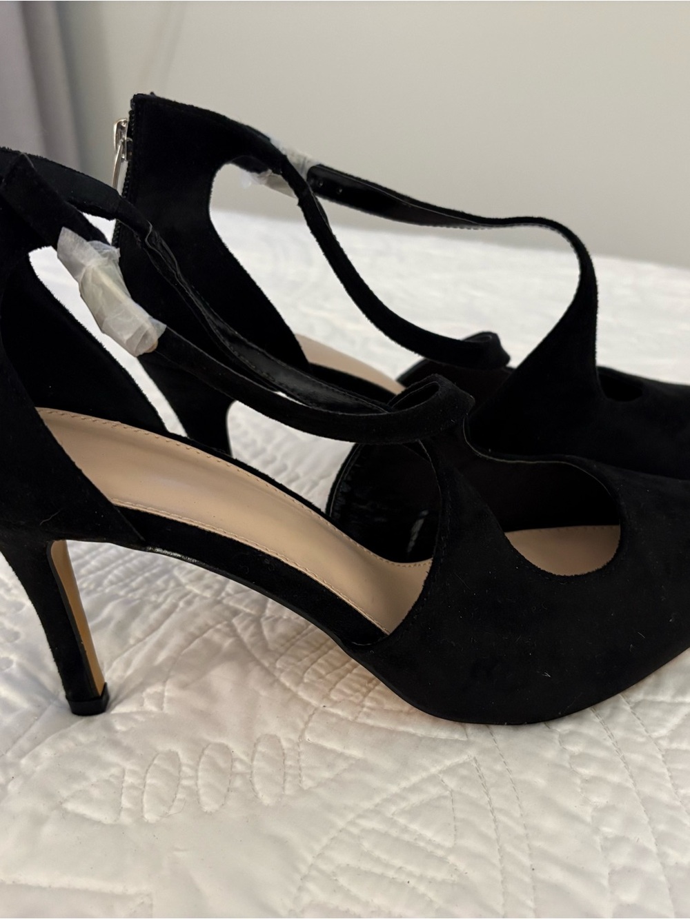 Nine West Black Suede Cutout Strap Heels
